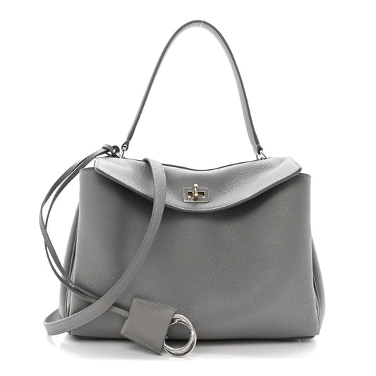 Grained Calfskin Small Rodeo Top Handle Handbag Grey