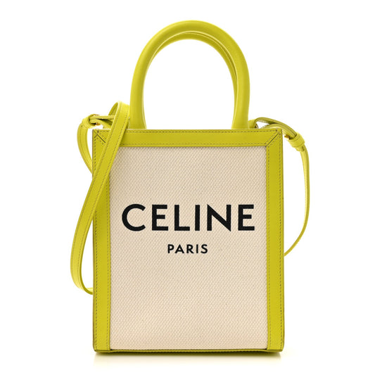 Canvas Calfskin Mini Vertical Cabas Neon Yellow