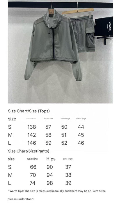 Moncle 25 Hooded Sun-Protective Jacket and Short Skirt Set Gray Nylon 249062