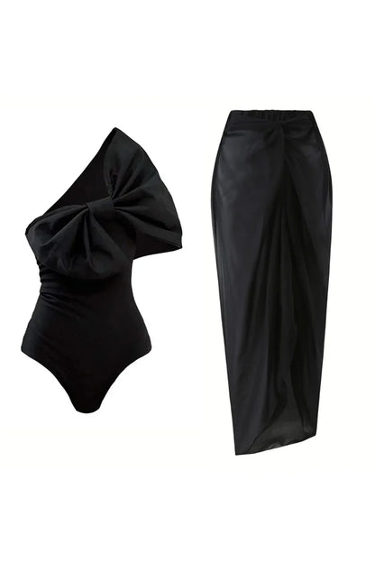 Black and White Bow One Piece Swimsuit Set