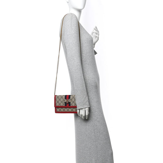 GG Supreme Monogram Web Queen Margaret Chain Wallet Red