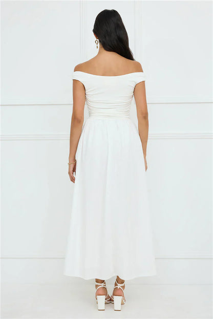 Camellia Charm Off Shoulder Maxi Dress