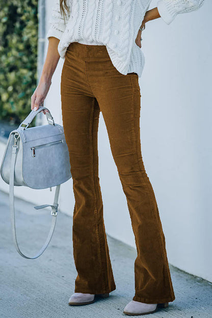 Pantalones de salón de cintura alta, ajustados, de micropana y cintura elástica