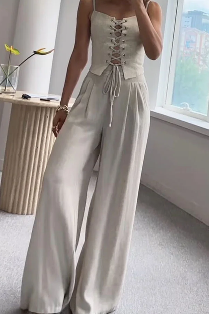 Conjunto de dos piezas de top y pantalón de tiras para mujer Commuter All-Match