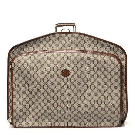 GG Supreme Monogram Azalea Calfskin Retro Interlocking G Hanger Garment Bag Beige Ebony Brown Sugar