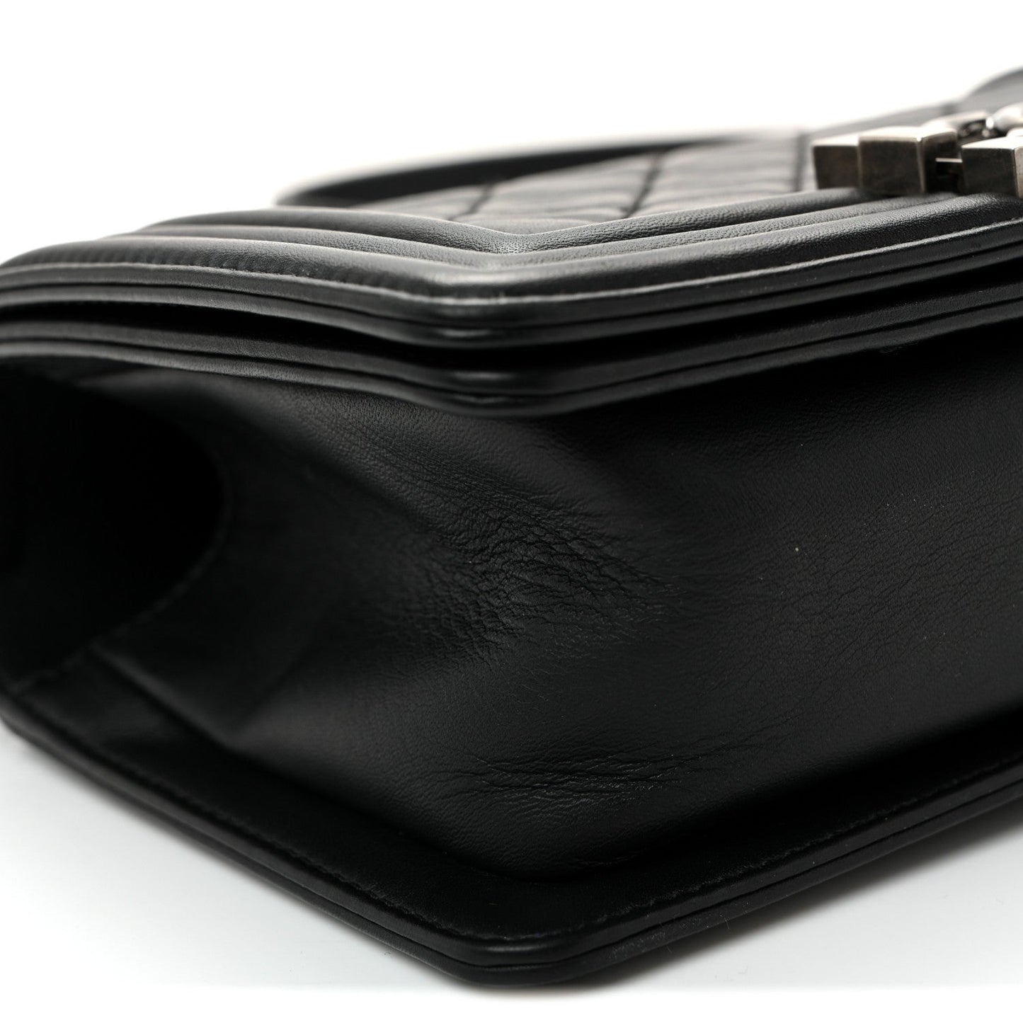 Calfskin Quilted Small Boy Flap Black