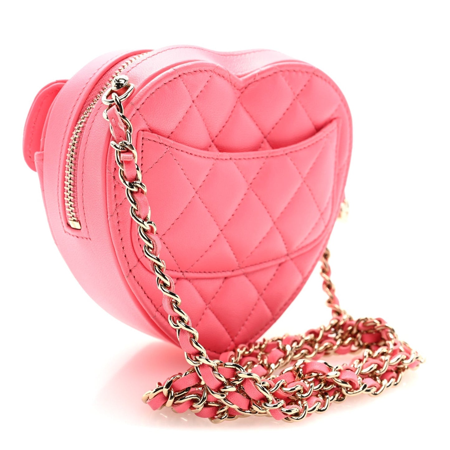Lambskin Quilted CC In Love Heart Clutch With Chain Pink