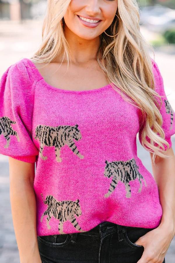 Jersey con estampado de tigre rosa fucsia 