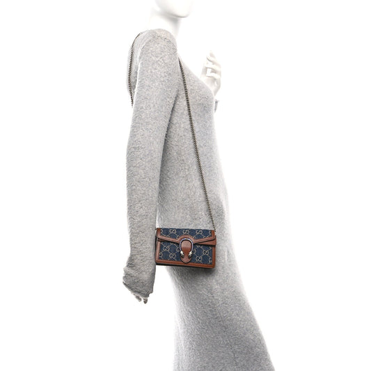 New Denim GG Monogram Dollar Calfskin Enamel Super Mini Dionysus Shoulder Bag Blue Tea Cuir Epilog Electric Blue