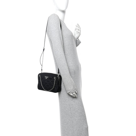 Nylon Tessuto Impuntu Quilted Bandoliera Crossbody Bag Black