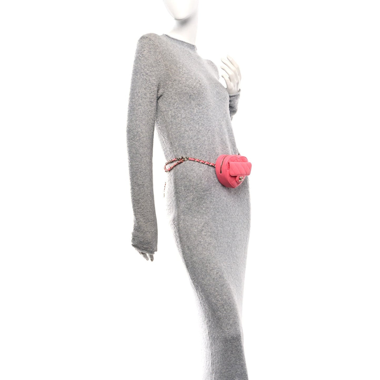 Lambskin Quilted CC In Love Heart Waist Belt Bag With Chain Pink