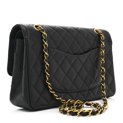 Caviar Quilted Medium Double Flap Black