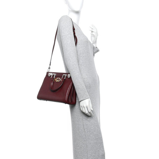 Grainy Calfskin Small Zumi Top Handle Bag Vintage Bordeaux