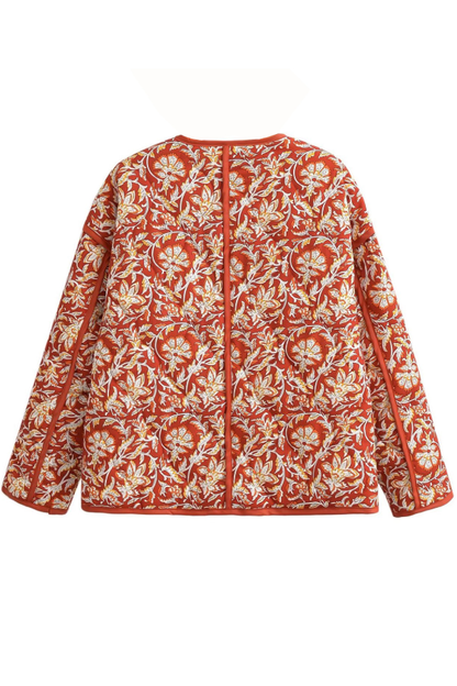 Chaqueta acolchada de algodón holgada con cuello en V y estampado floral