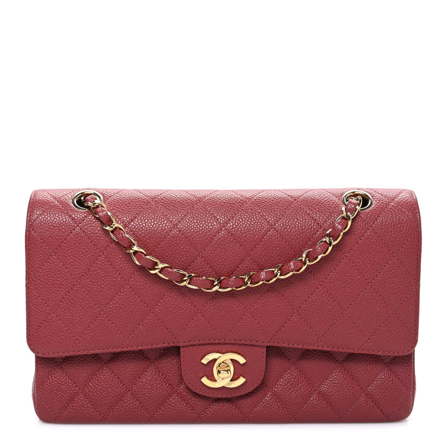 Caviar Quilted Medium Double Flap Dark Pink