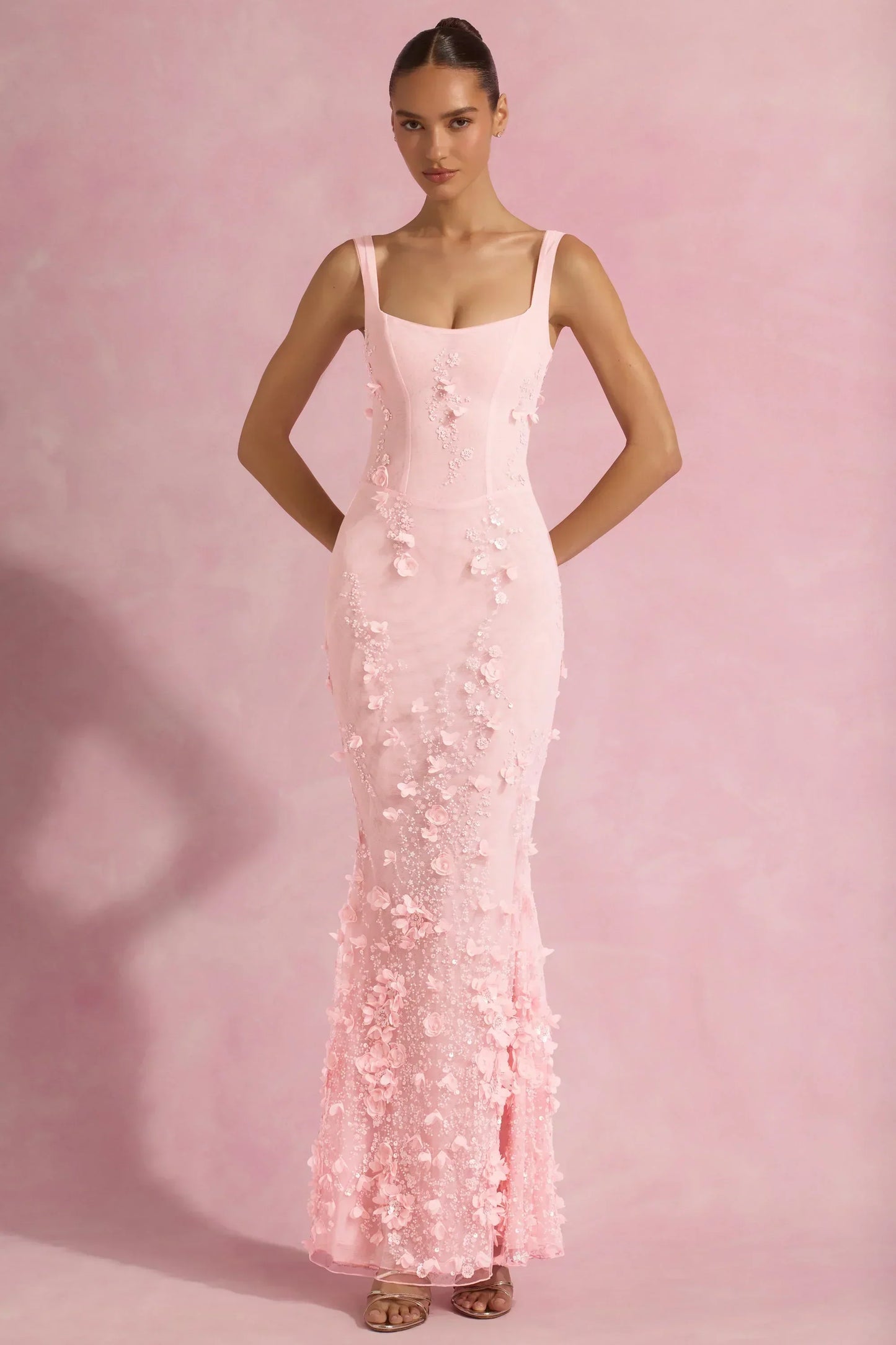 Embellished Fishtail Corset Gown in Pink
