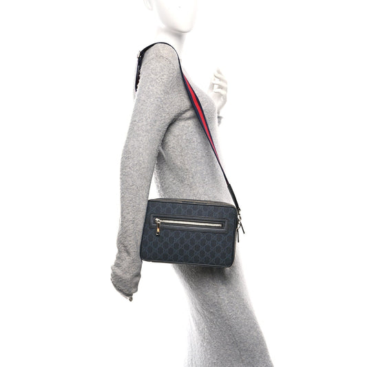 GG Supreme Monogram Calfskin Web Medium Crossbody Bag Black Grey