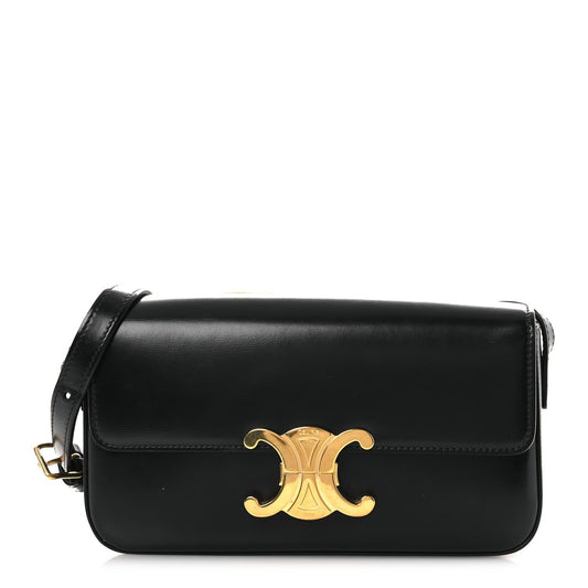 Shiny Calfskin Triomphe Shoulder Bag Black