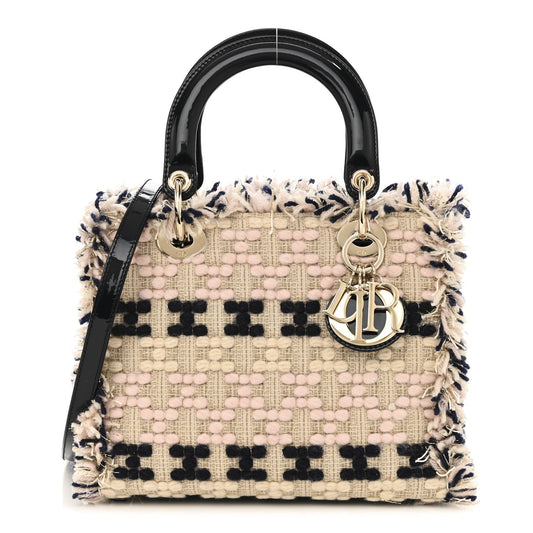 Tweed Fringe Medium Lady Dior Beige Multicolor