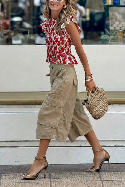 Conjunto de camisa con bolsillo estampado único y pantalones cortos con cintura elástica