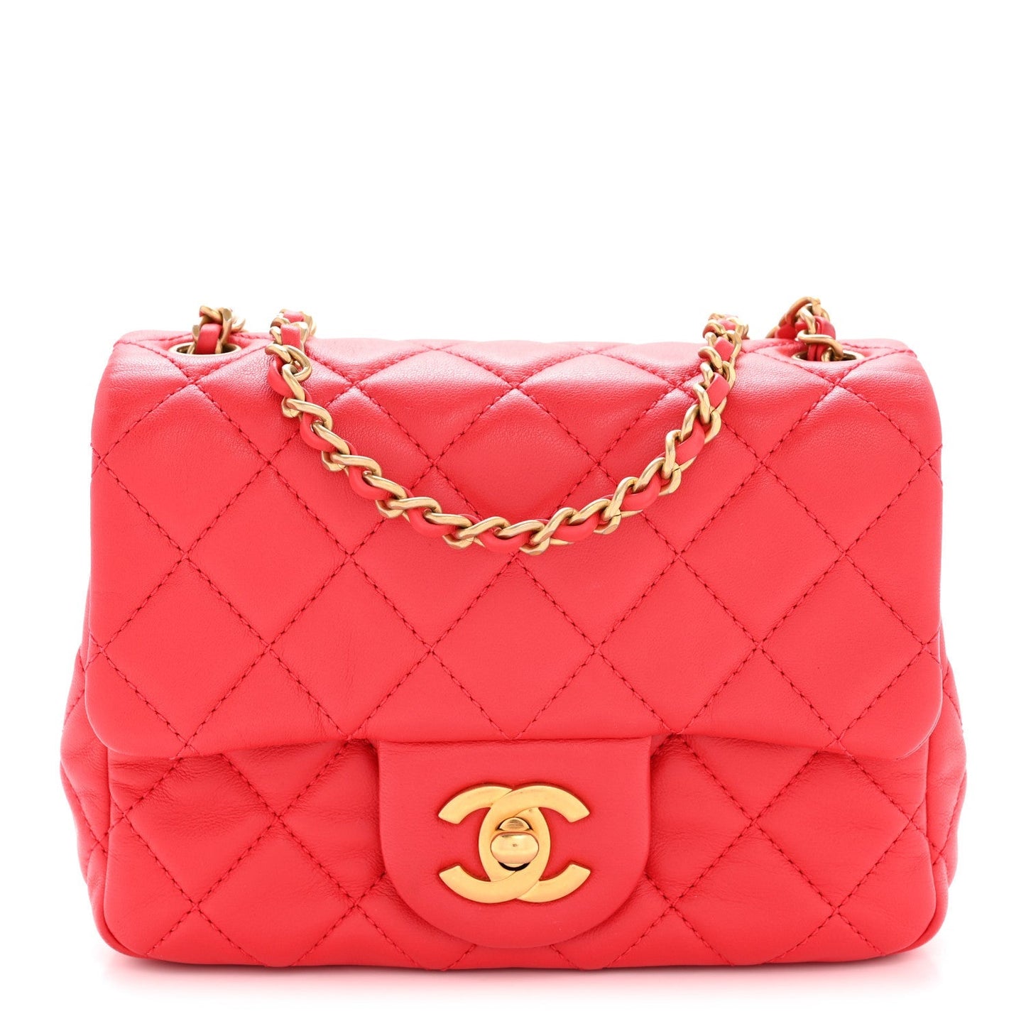 Lambskin Quilted Mini Pearl Crush Flap Red