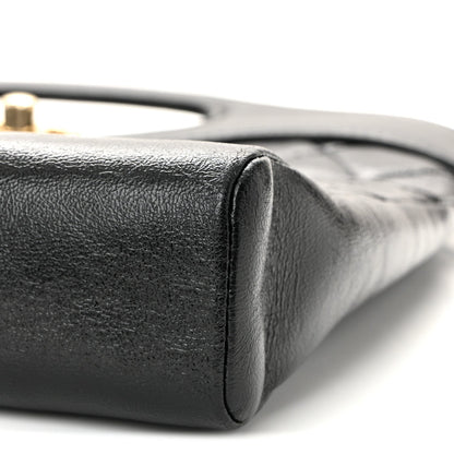 Shiny Crumpled Calfskin Quilted Mini 31 Shopping Bag Black
