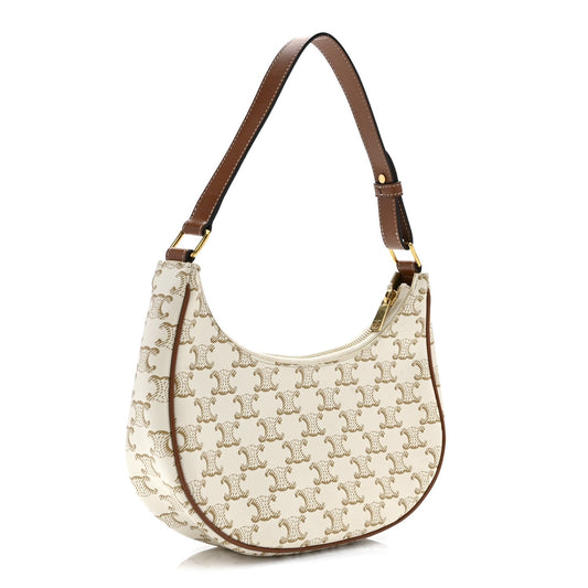 Canvas Calfskin Ava Triomphe Shoulder Bag White