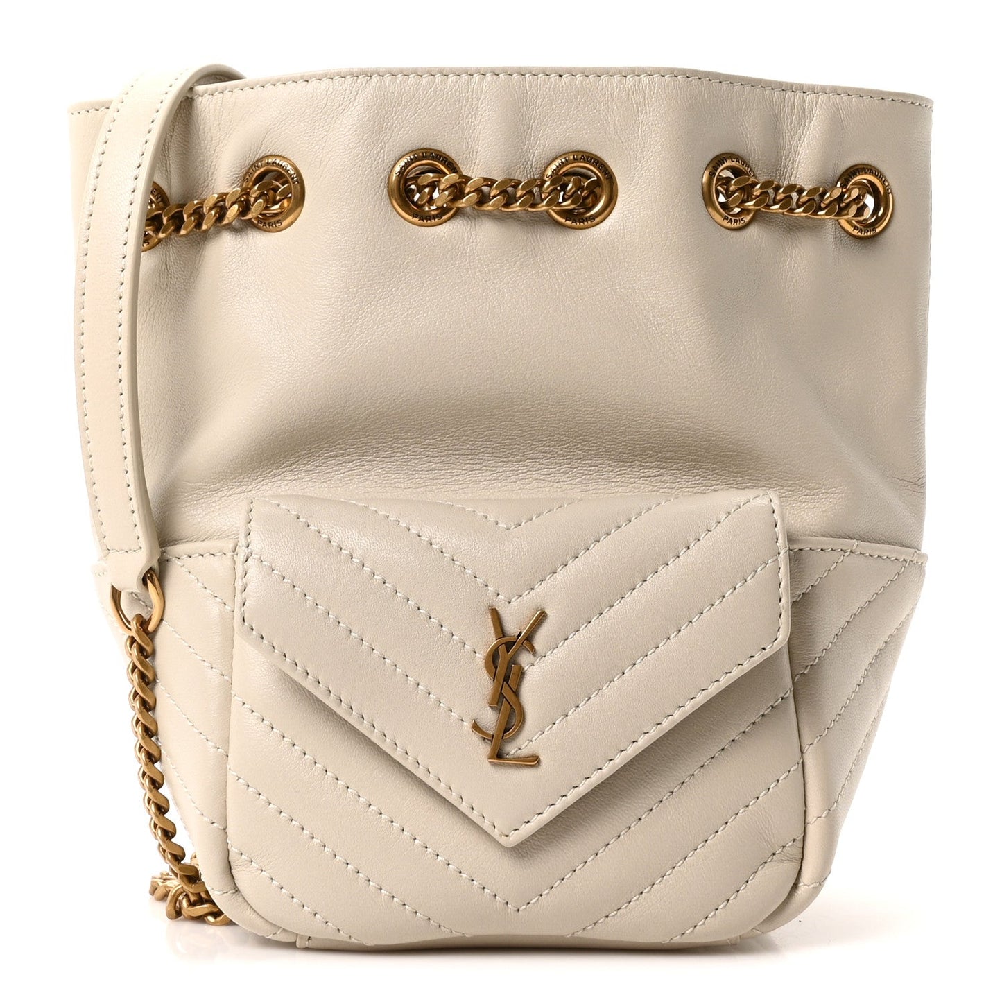 Lambskin Matelasse Monogram Joe Nano Bucket Bag Crema Soft