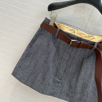Prada Striped Suit Skirt Gray Wool Polyester