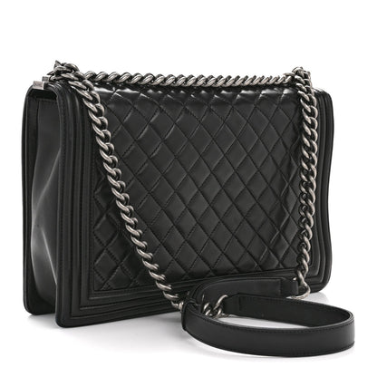 Lambskin Quilted Large Boy Flap Black