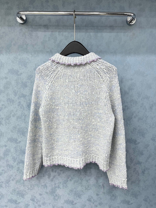 CC 2025 Cardigan Light Gray mix Purple Wool 325877