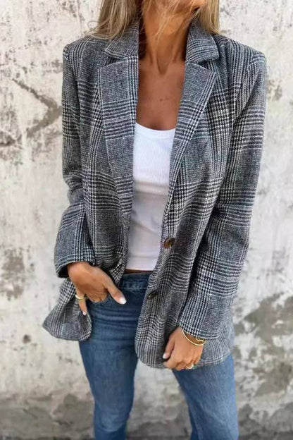 Abrigo de traje con solapa a cuadros estilo retro informal y elegante