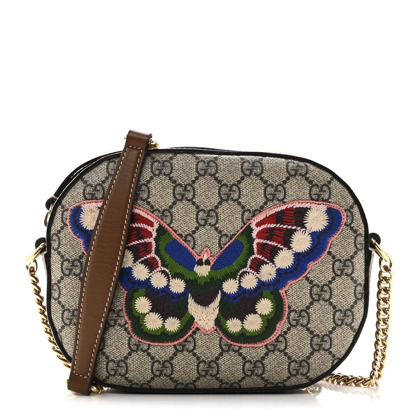 GG Supreme Monogram Butterfly Embroidered Mini Chain Shoulder Bag Beige Tuscany