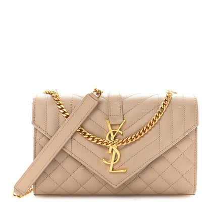 Grain De Poudre Textured Mixed Matelasse Triquilt Small Monogram Satchel Dark Beige