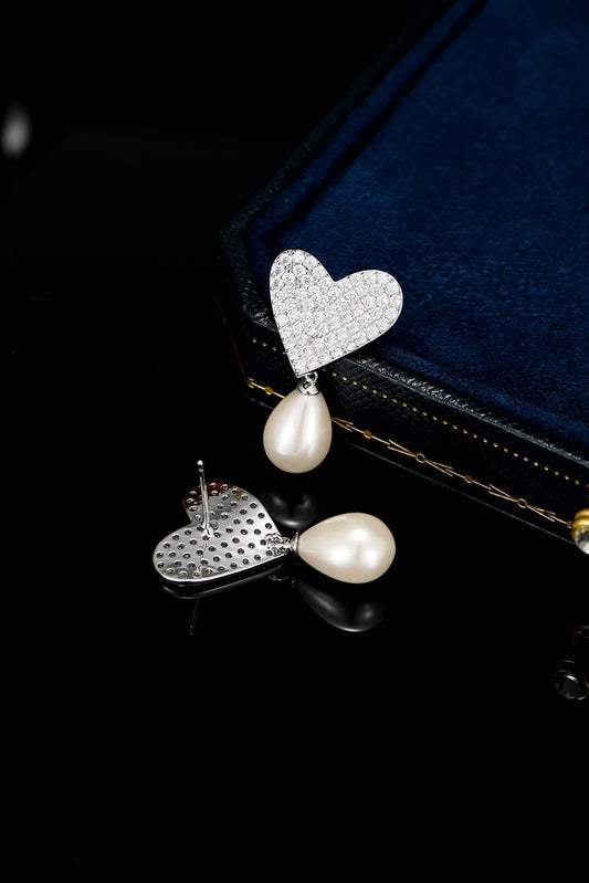 Pendientes de perla y diamantes Hilary Heart 