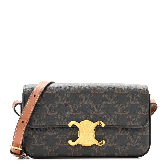 Canvas Calfskin Triomphe Shoulder Bag Tan