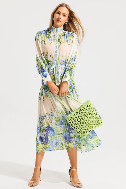 Floral High Neck Long Sleeve Maxi Dress