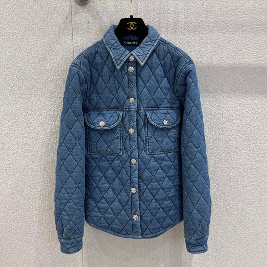 Chanel 2025 Quilted Jacket Blue Denim Fabric
