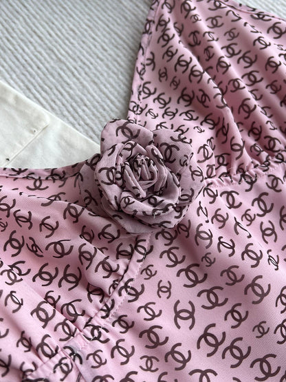 CC Suspender Dress Pink Polyester Linen