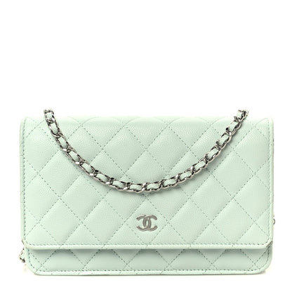 Caviar Quilted Wallet on Chain WOC Light Blue