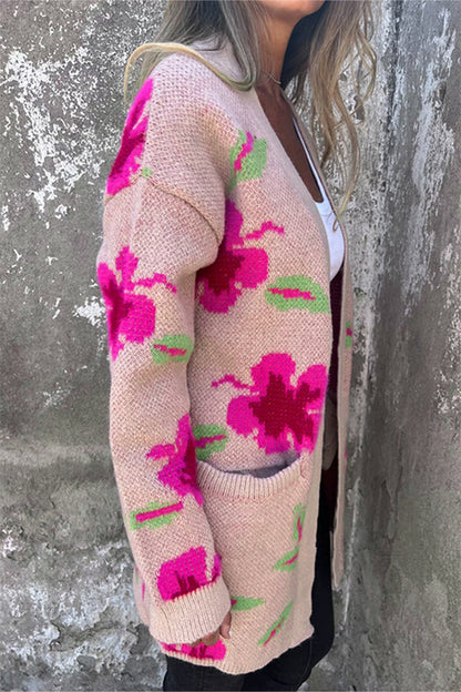 Cárdigan abierto con bolsillos y estampado floral en color albaricoque