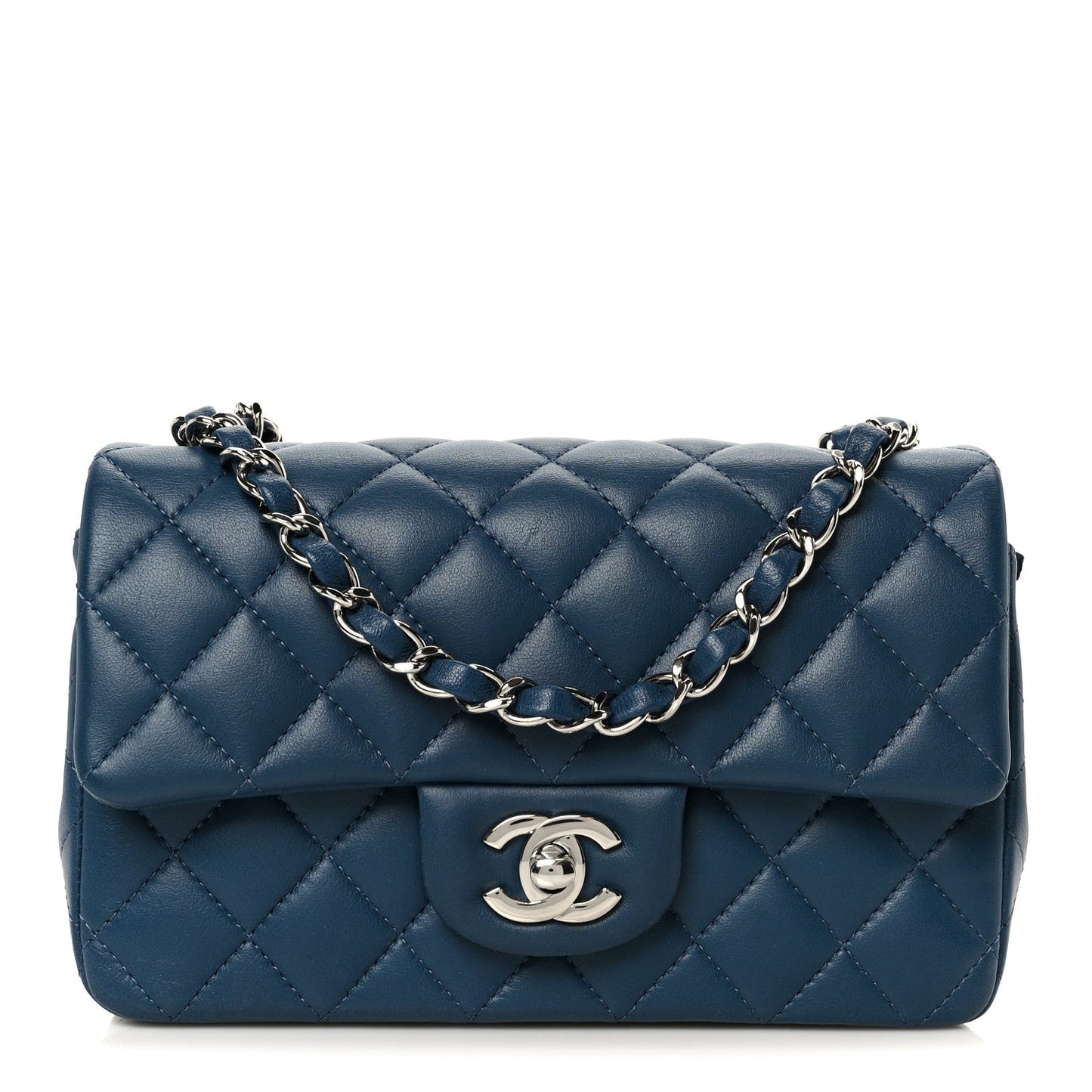Lambskin Quilted Mini Rectangular Flap Blue