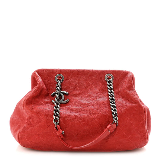 Caviar Quilted Frame CC Shopping Tote Red
