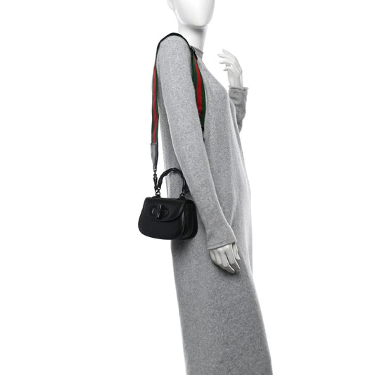 Boarded Dyana Lux Calfskin Web Monochrome Mini Bamboo 1947 Top Handle Bag Black