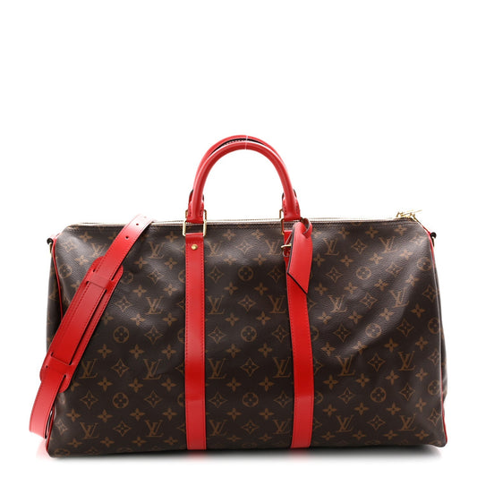 Calfskin Monogram Keepall Bandouliere 50 Coquelicot