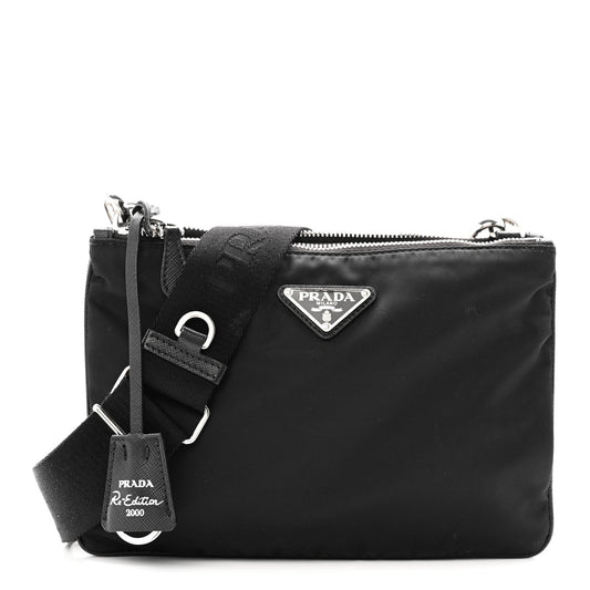 Re-Nylon Saffiano Re-Edition 2000 Double Zip Crossbody Bag Black