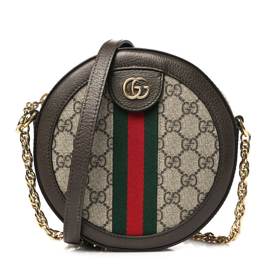 GG Supreme Monogram Web Mini Ophidia Round Shoulder Bag Brown