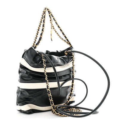 Shiny Calfskin Striped Mini Chanel 22 Black White