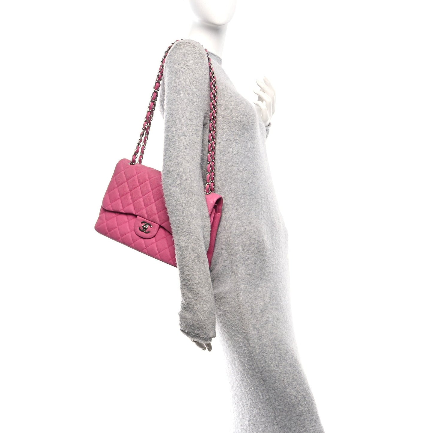 Iridescent Caviar Quilted Jumbo Double Flap Pink