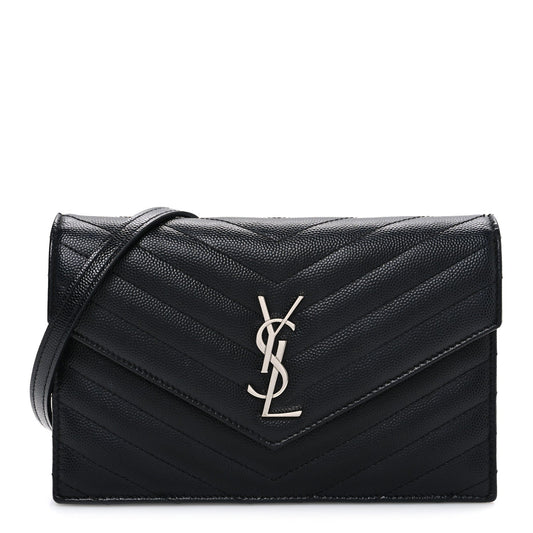 Grain De Poudre Matelasse Chevron Monogram Chain Wallet Black